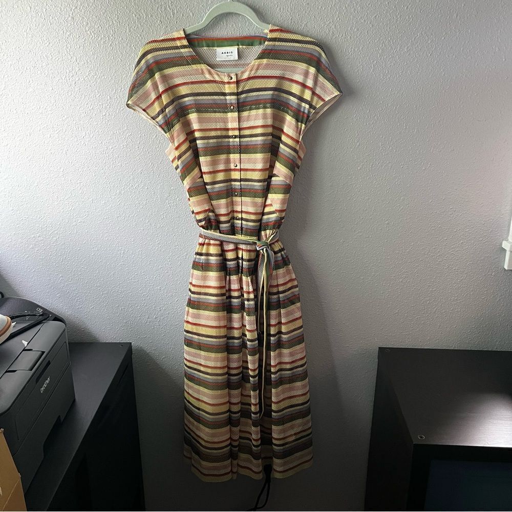 AKRIS Punto Stripe Button-front Midi Dress